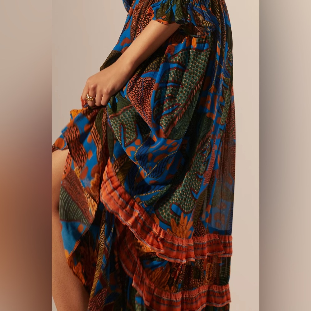 NWT Anthropologie Farm Rio Puff Sleeve Maxi Dress - Picture 3 of 12